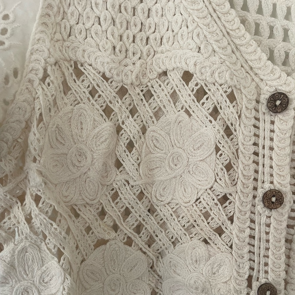NVLT Cropped Puff-Sleeve Cardigan Sweater Anthropologie - Picture 4 of 8